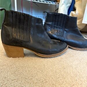 Elegant Black Leather Ankle Booties with wood heel